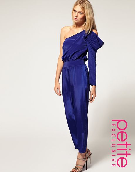 Asos Collection Asos Petite Exclusive One Shoulder Jumpsuit in Blue - Lyst