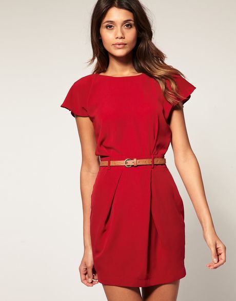 Asos Collection Asos Mini Tulip Dress with Flute Sleeves in Red - Lyst