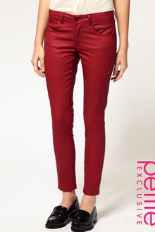 ASOS Collection Asos Petite Exclusive Red Skinny Jeans with Wet Look Effect - Lyst
