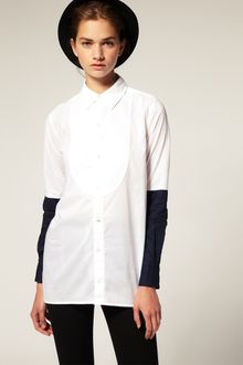 ASOS Collection Asos Textured Bib Contrast Sleeve Shirt - Lyst