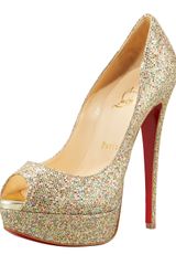 Christian Louboutin Lady Glittered Peep-toe Pump