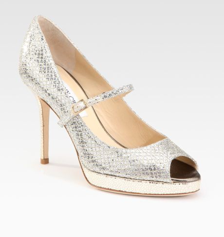 Jimmy Choo Mary Jane Glitter Pumps in Gold (champagne) - Lyst