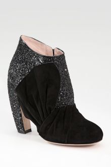 Miu Miu Glitter & Suede Bow Ankle Boots - Lyst