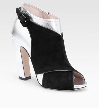 Miu Miu Suede and Metallic Ankle Boots - Lyst