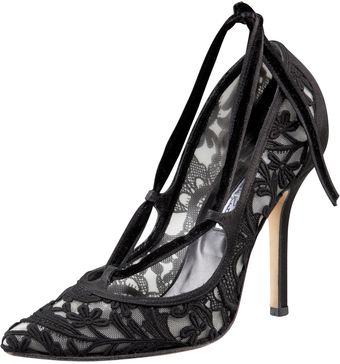 Oscar de la Renta Lace Velvet-ribbon Pump - Lyst