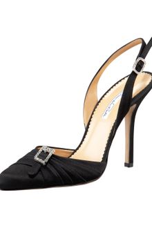 Oscar de la Renta Rhinestone-buckle Satin Slingback - Lyst