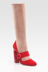 Prada Red and Nude Suede Mary Jane Boots