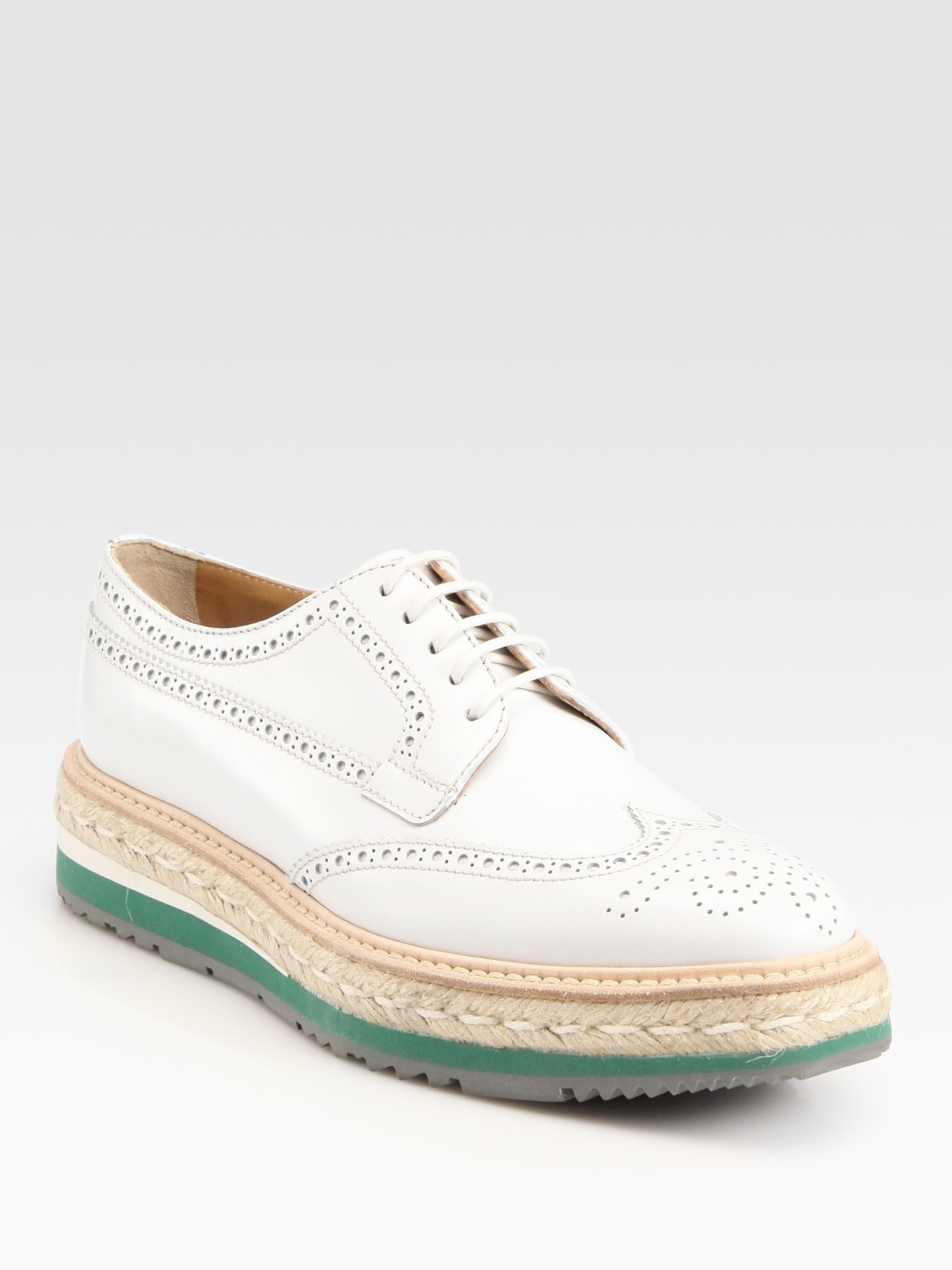 Prada Wing-tip Platform Espadrille Oxfords in White | Lyst