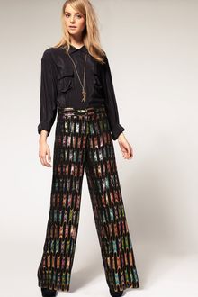ASOS Collection Asos Premium Metallic Jacquard Wide Leg Trousers - Lyst
