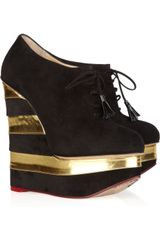 Charlotte Olympia Martha in Stripes Suede and Leather Wedges