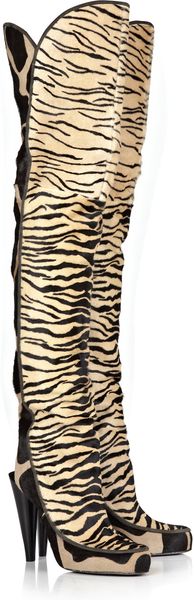 Roberto Cavalli Animal-print Calf Hair Thigh Boots - Lyst