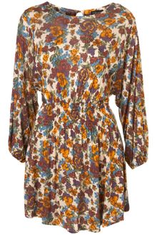 Topshop Pansy Print Shirred Tunic - Lyst
