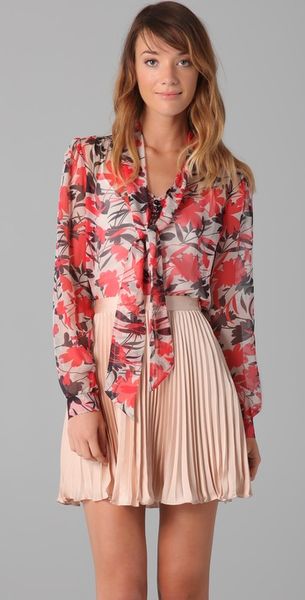 Milly Marian Print Tie Blouse in Orange (floral) - Lyst