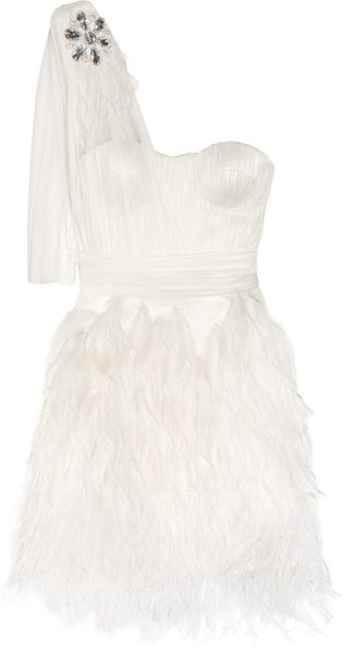 Matthew Williamson Ostrich Feather-trimmed Silk-tulle Dress - Lyst