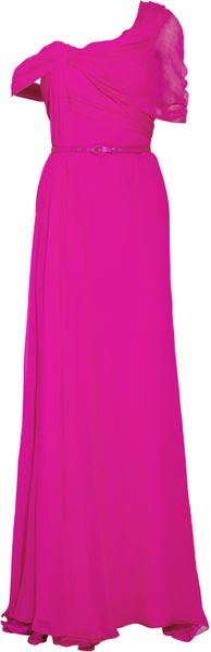 Oscar De La Renta Asymmetric Draped Silkchiffon Gown in Purple (fuchsia) - Lyst