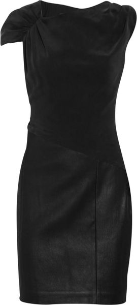 Thakoon Leather and Brushedcrepe Asymmetric Dress in Black - Lyst