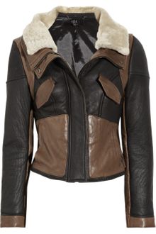 Tibi Leather-paneled Shearling Biker Jacket - Lyst