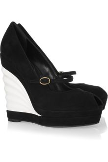 Yves Saint Laurent Robyn Suede and Patent-leather Wedges - Lyst