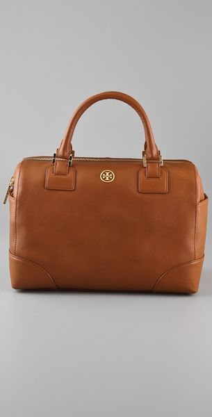 Tory Burch Saffiano Robinson Satchel in Brown - Lyst
