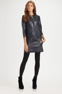Vince Lambskin Leather Shirt Dress - Lyst