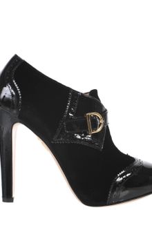 Charlotte Olympia Black Velvet and Perforated Patent Leather Brogue Poirot Shoe-boots - Lyst