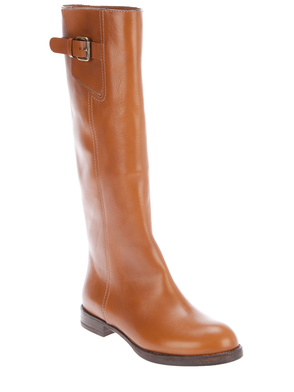 Chlo Flat Leather Boots In Brown Lyst