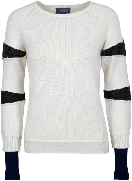Gryphon Slash Crew Neck Jumper in White (ivory) - Lyst