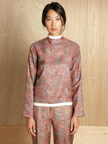 J.w. Anderson J.w. Anderson Womens Rubber Collar Paisley Top in Orange - Lyst