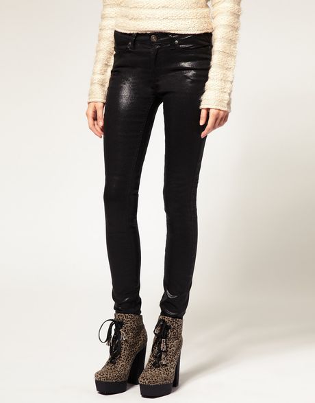 Asos Collection Asos Wet Look Black Skinny Jeans in Black - Lyst
