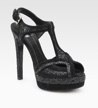 Dior Celeste Glitter and Suede T-strap Sandals - Lyst