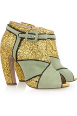Miu Miu Glitter and Suede Peep-toe Ankle Boots
