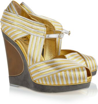 Yves Saint Laurent Maggy Metallic Leather Wedges - Lyst