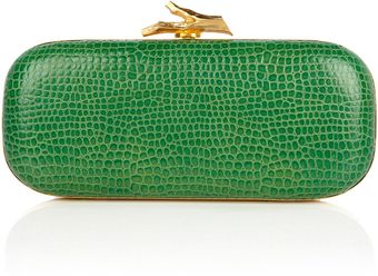 Diane Von Furstenberg Jade Green Lytton Metal Bands Embossed Croc Clutch - Lyst