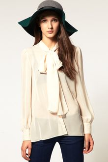 ASOS Collection Asos Ruched Back Pussybow Blouse - Lyst