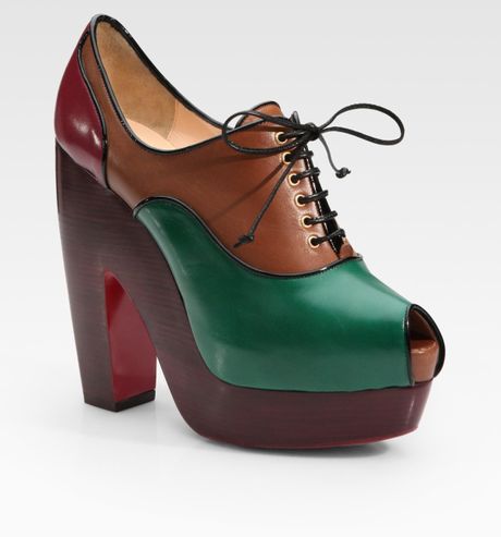 Christian Louboutin Leather Laceup Colorblock Peep Toe Ankle Boots in Multicolor (emerald) - Lyst