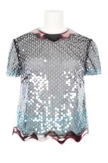 Christopher Kane Short Sleeves Polyamide Tulle Top Embroidered with Plastic Sequins Creating Transparency and Light Effects - Lyst