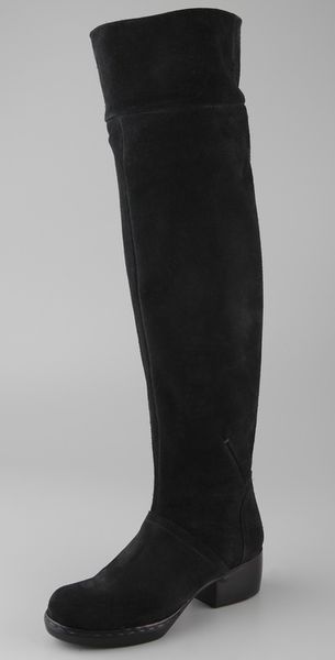 black suede over knee flat boots