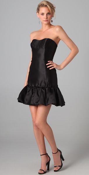 Reem Acra Silk Gazar Dress with Trimmed Hem in Black - Lyst
