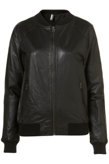Topshop Leather Bomber Jacket - Lyst