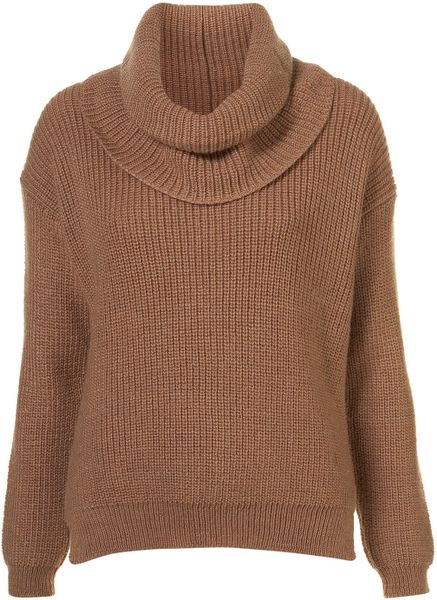 Topshop Knitted Roll Neck Jumper in Brown (camel) - Lyst