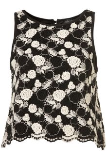Topshop Embroidered Crop Shell Top - Lyst