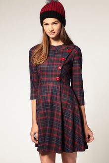 ASOS Collection Asos Fit and Flare Dress with Check Button Front - Lyst