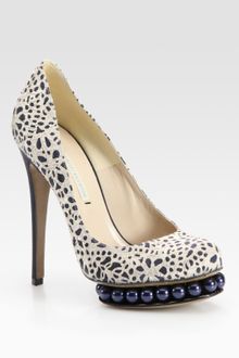 Nicholas Kirkwood Laser-cut Satin and Suede Faux Pearl-platform Pumps - Lyst