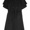 Vionnet Collarless Capesleeved Wool Coat in Black - Lyst