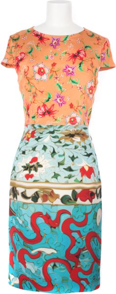 Mary Katrantzou Silk Crepe All Over Multicolored Digital Print Short Sleeves Dress in Multicolor (multicolored) - Lyst