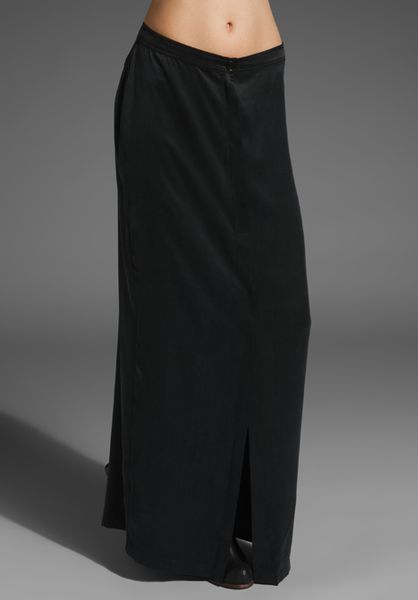 T By Alexander Wang Sandwashed Silk Long Skirt in Gray (black) - Lyst