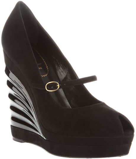 Yves Saint Laurent Sculpted Wedge Shoe in Black - Lyst