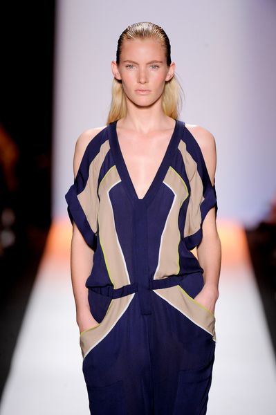 Bcbgmaxazria Spring 2012 Shoulderless Jumpsuit in Blue - Lyst