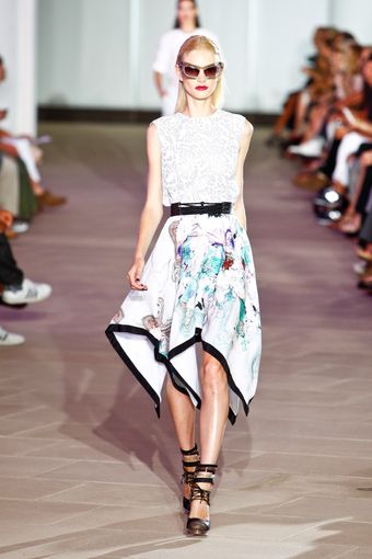 Prabal Gurung Spring 2012 White Printed Skirt with Black Trim - Lyst
