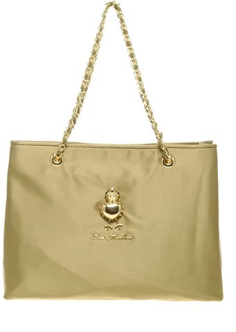 Moschino Love Gold Satin Shopper With Gold Frog - Lyst